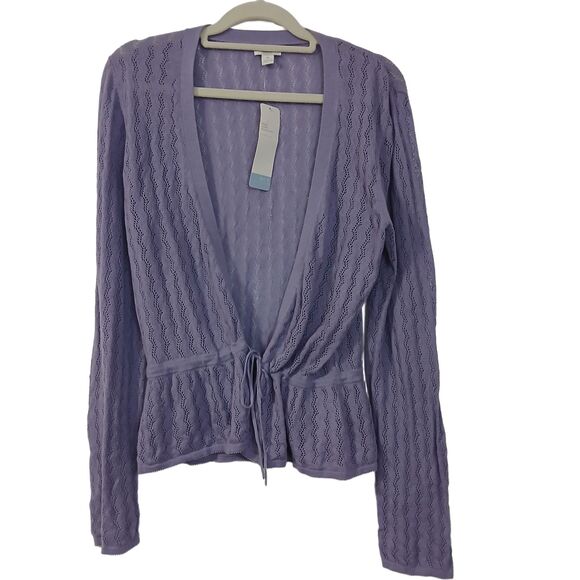 Apt 9 Womens Purple Lavender Tie Front Lightweight Wavy Knit Cardigan Medium NEW - Picture 2 of 11